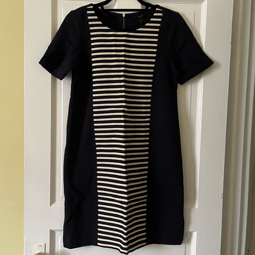 J. Crew Navy Dress with Navy and White Stripe Front Panel, Size 4 US